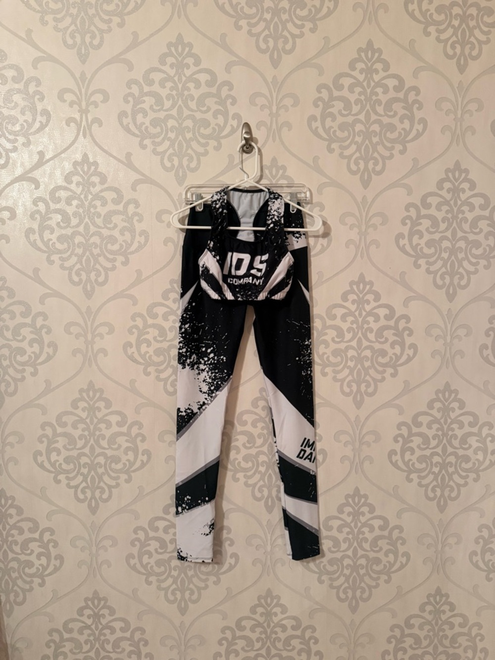Black and White Athletic Leggings & Sports Bra Set